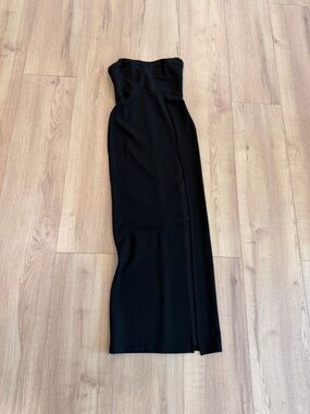 Strapless Black Maxi Dress with Side Slit